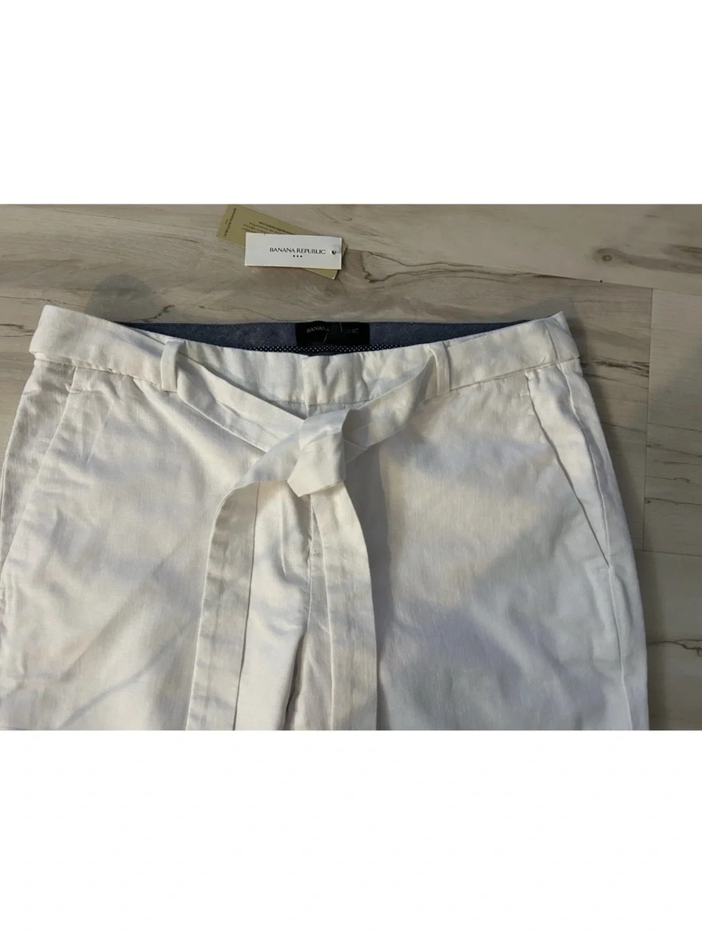 NWT Banana Republic Avery White Linen Blend Belted Crop Pants 8P Petite